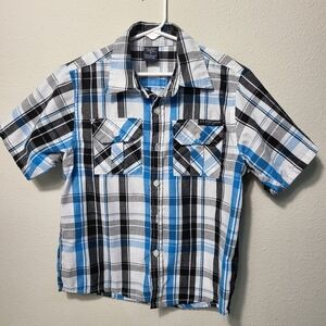 US Polo Boys Blue and Black Plaid Shirt